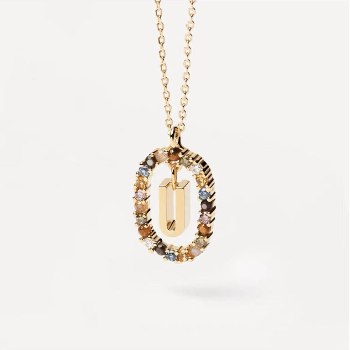 Colored Rhinestone Initials Necklace