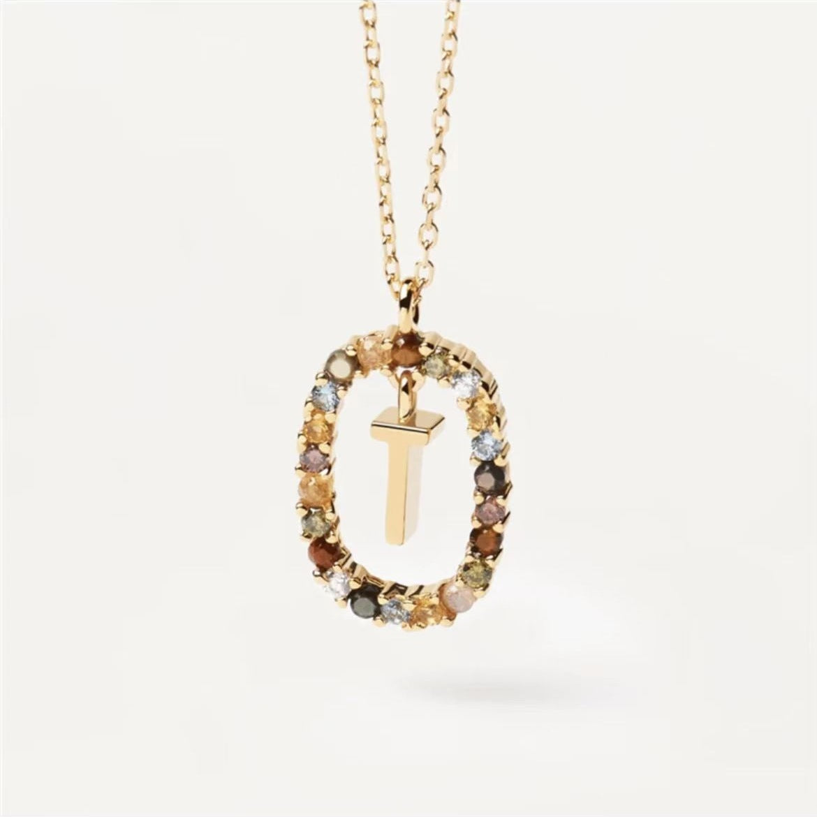 Colored Rhinestone Initials Necklace