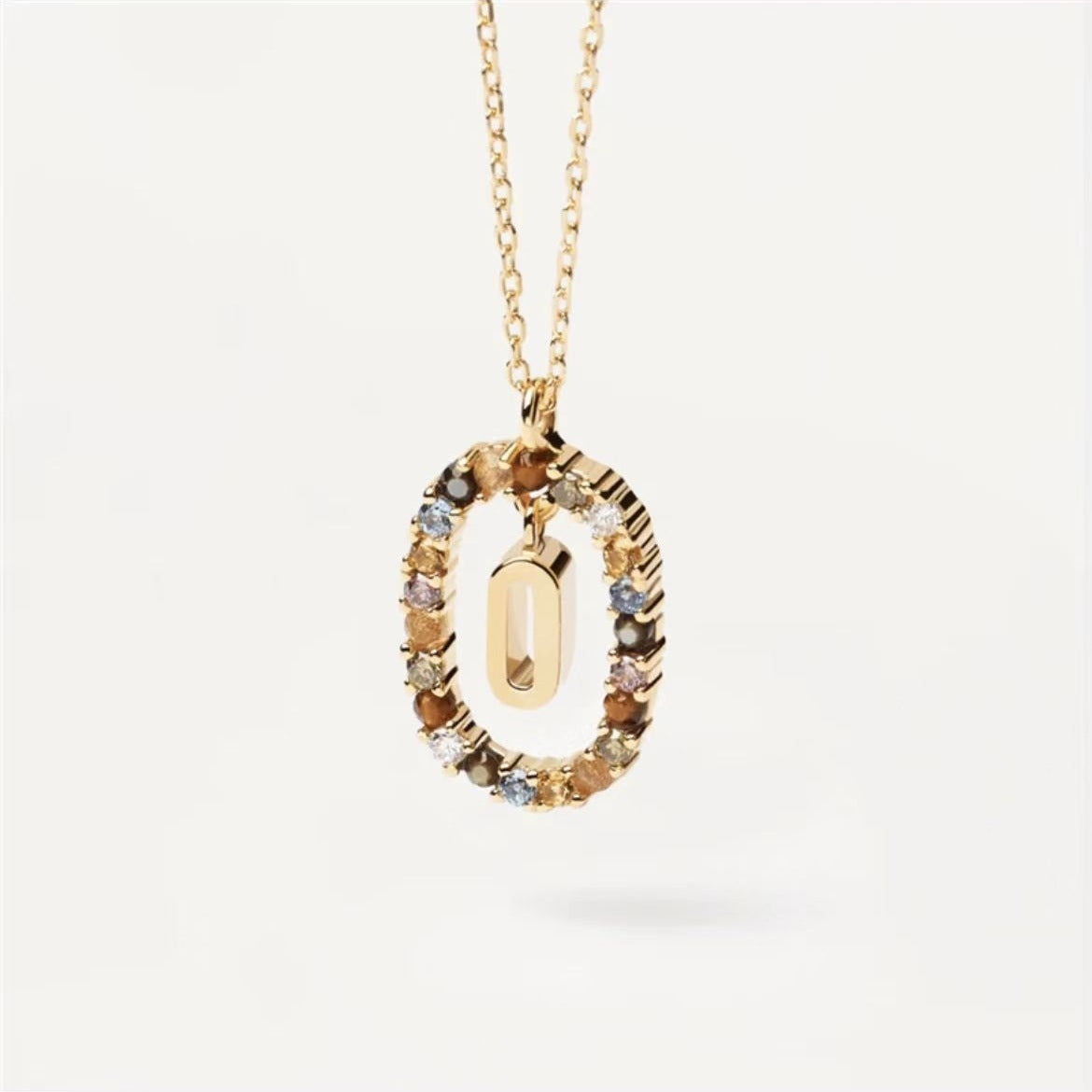 Colored Rhinestone Initials Necklace