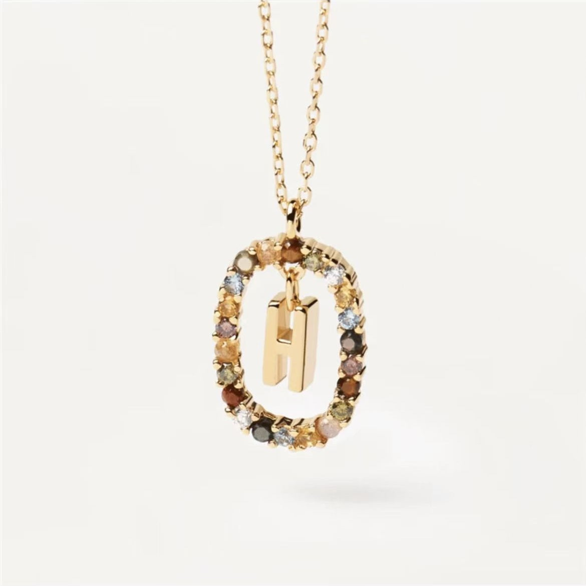 Colored Rhinestone Initials Necklace
