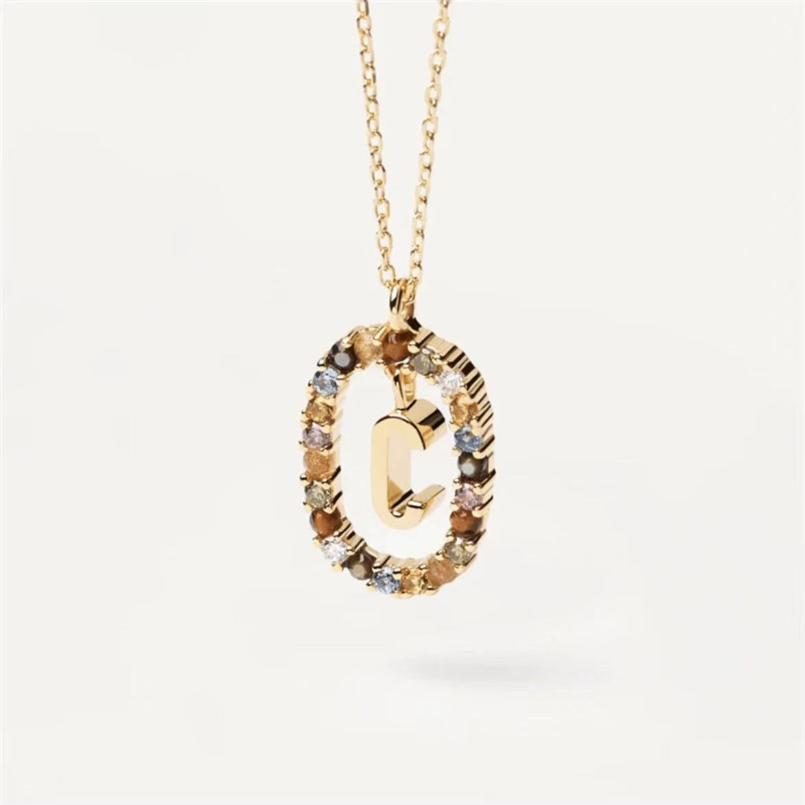 Colored Rhinestone Initials Necklace