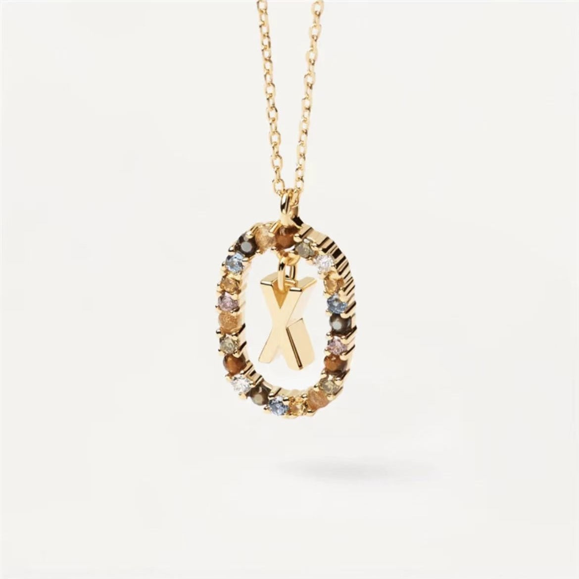 Colored Rhinestone Initials Necklace