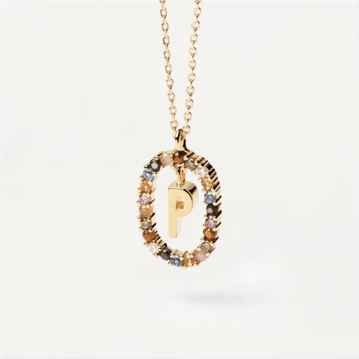Colored Rhinestone Initials Necklace