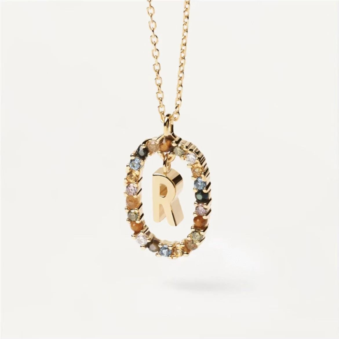 Colored Rhinestone Initials Necklace