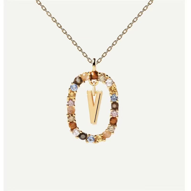 Colored Rhinestone Initials Necklace