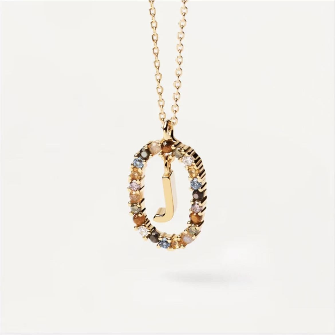 Colored Rhinestone Initials Necklace