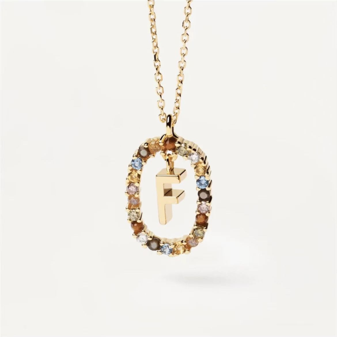 Colored Rhinestone Initials Necklace