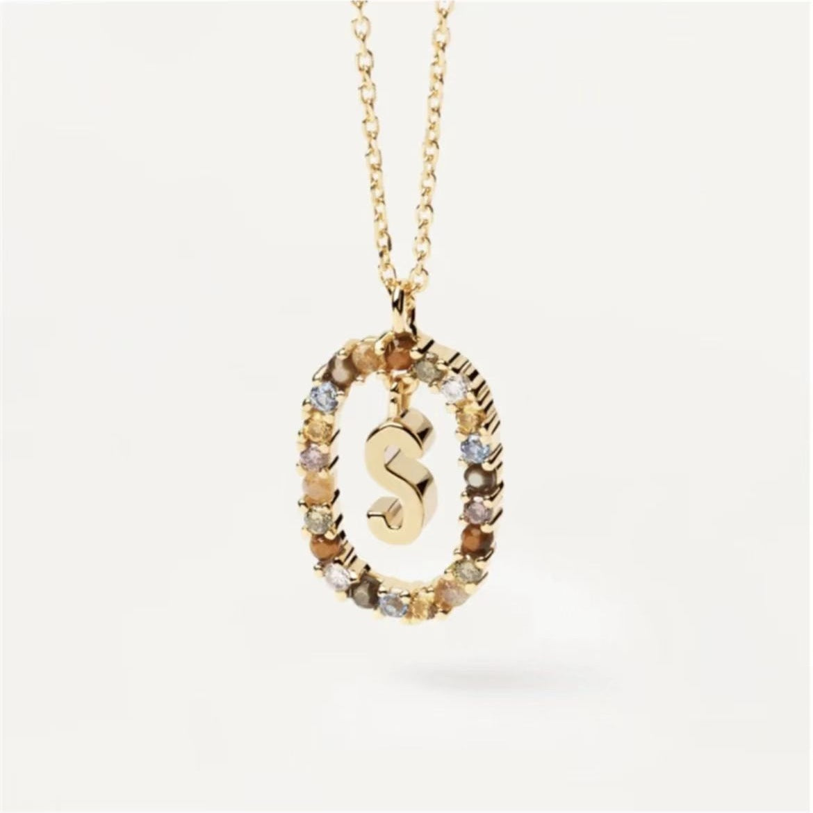 Colored Rhinestone Initials Necklace
