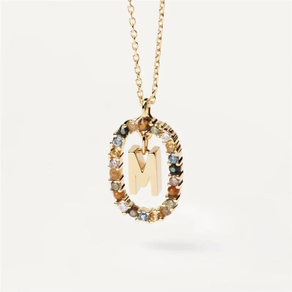 Colored Rhinestone Initials Necklace