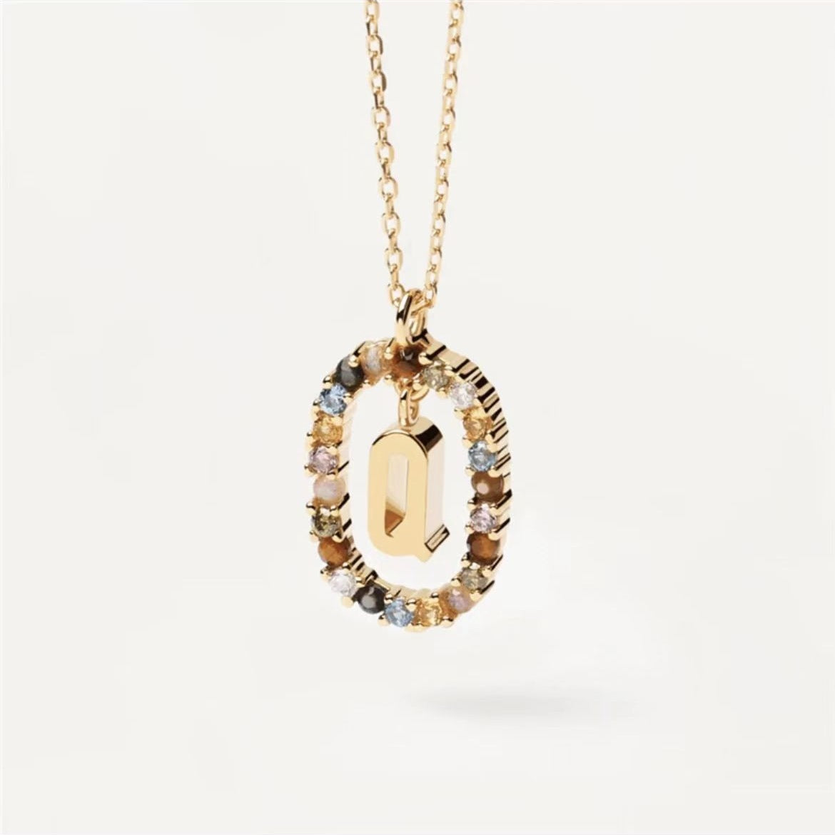 Colored Rhinestone Initials Necklace