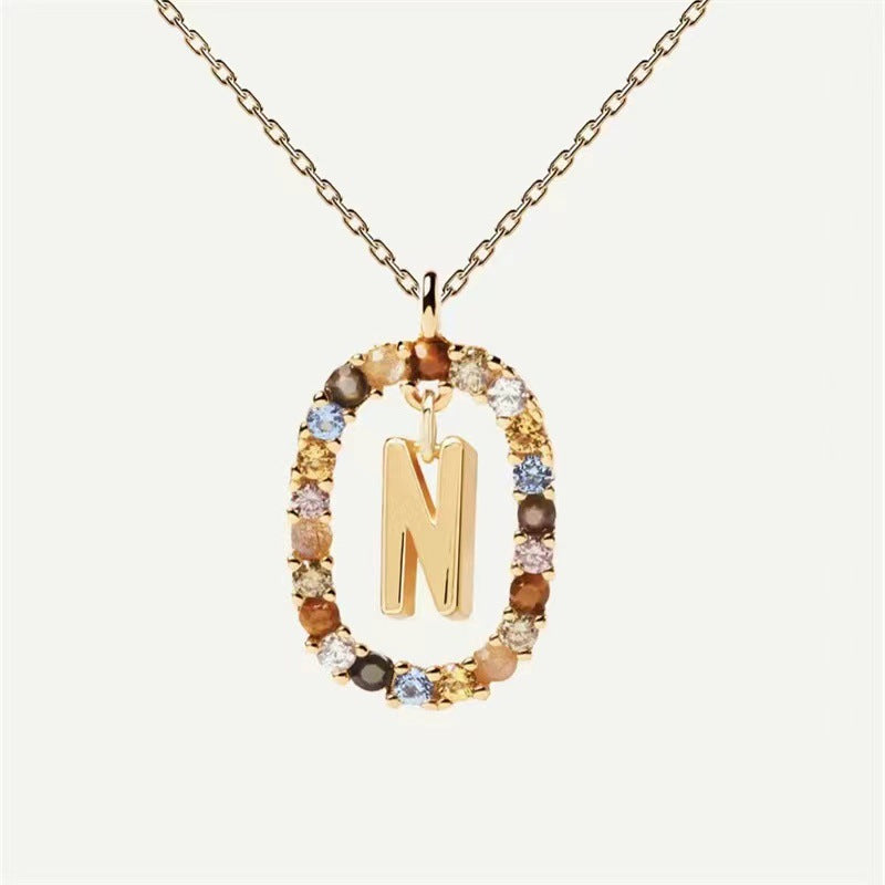 Colored Rhinestone Initials Necklace