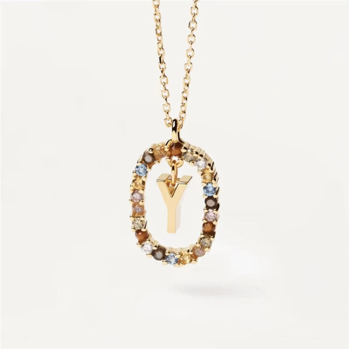 Colored Rhinestone Initials Necklace