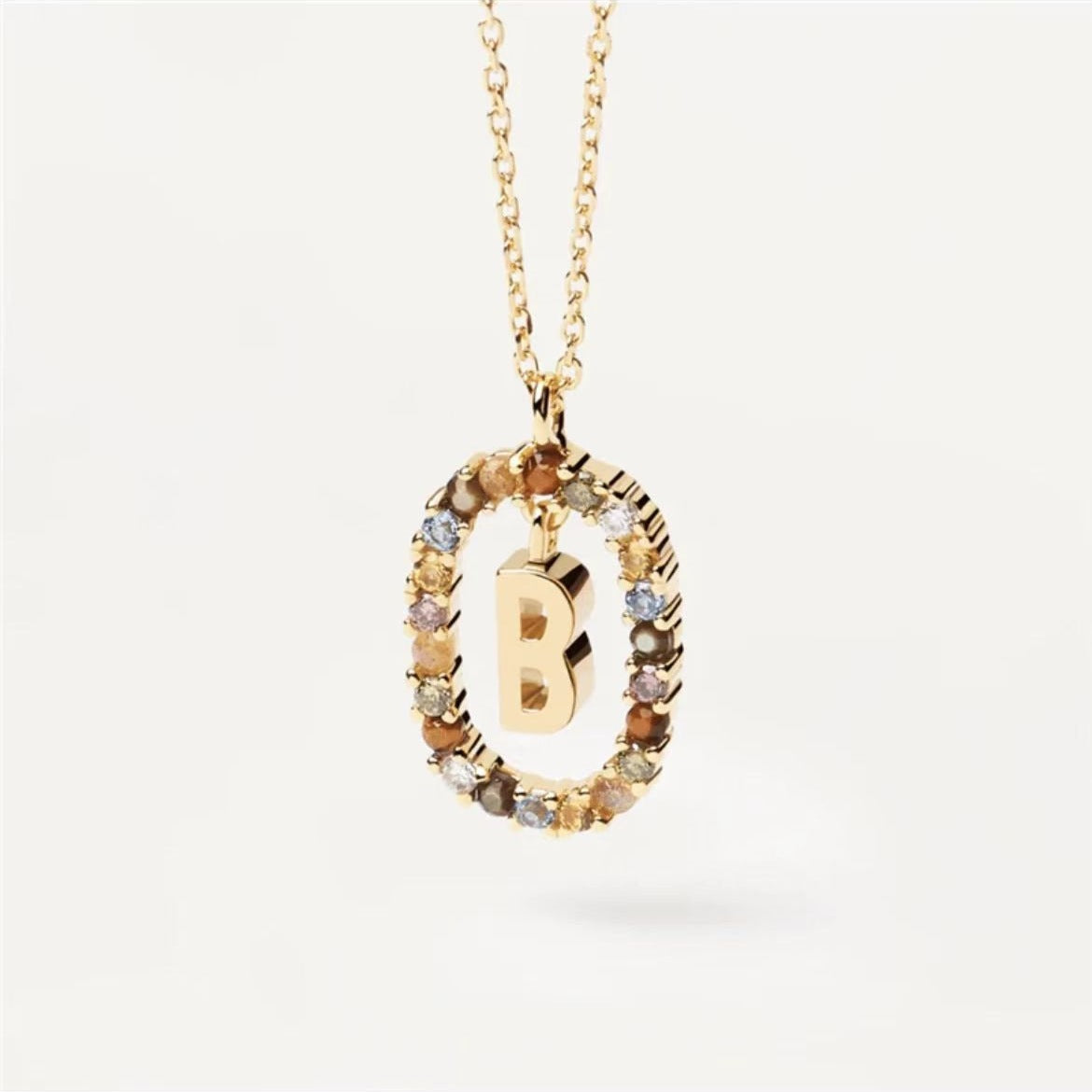 Colored Rhinestone Initials Necklace