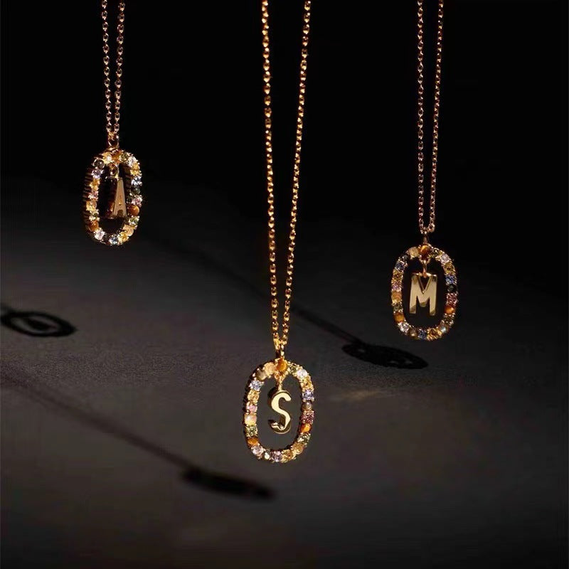 Colored Rhinestone Initials Necklace