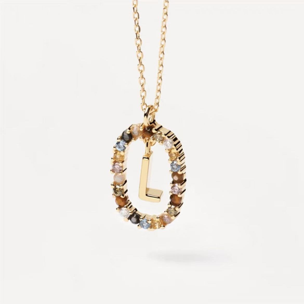 Colored Rhinestone Initials Necklace