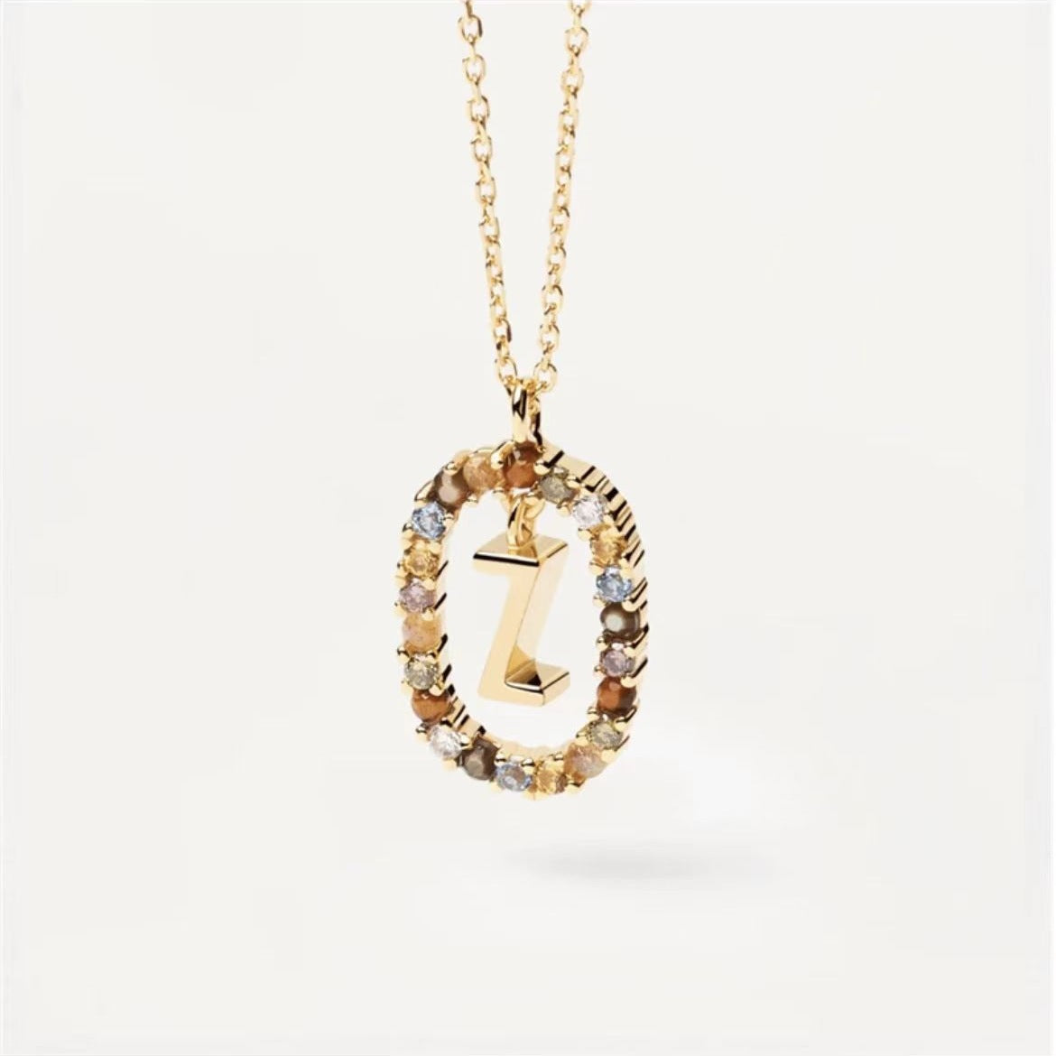 Colored Rhinestone Initials Necklace