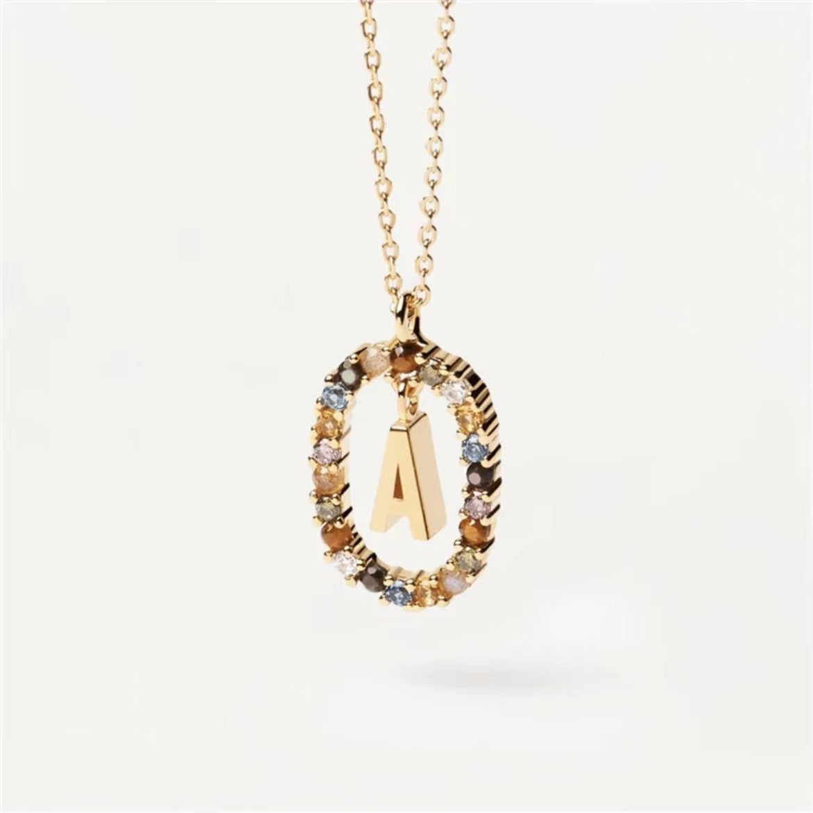 Colored Rhinestone Initials Necklace