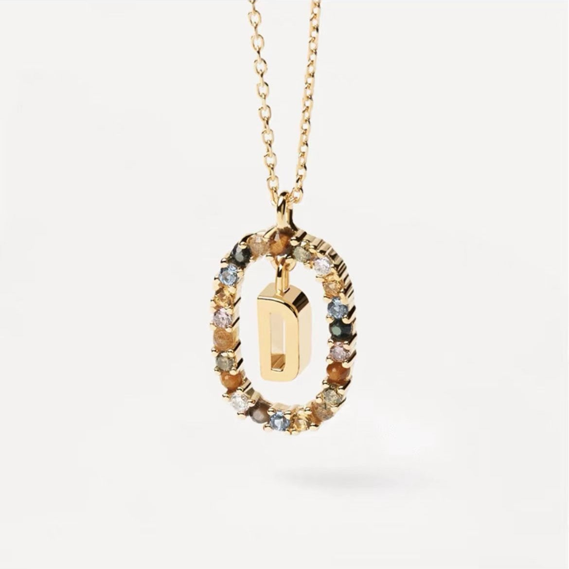 Colored Rhinestone Initials Necklace