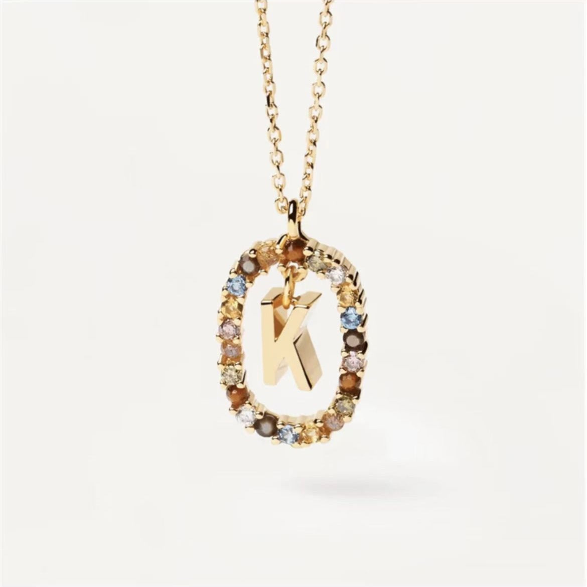 Colored Rhinestone Initials Necklace